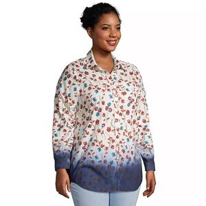 Land’s End Boyfriend Roll Tab Floral Print Ombre Tunic Shirt